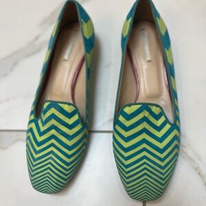 Nicholas Kirkwood Green and Blue Chevron Flats